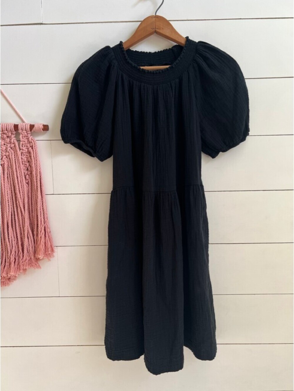 Universal Thread Black Cotton Double Gauze Babydoll Dress Women's XS Gauzy Boho